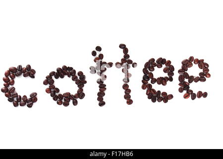Stabilite la parola caffè da fagioli su sfondo bianco Foto Stock
