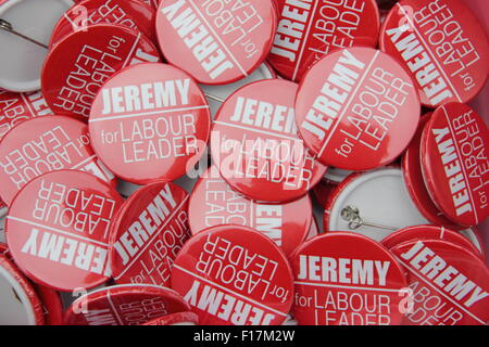 Sheffield, Regno Unito. Il 29 agosto 2015. I sostenitori di leadership laburista candidato, Jeremy Corbyn la vendita di merce in un rally per i tifosi in Sheffield South Yorkshire. Corbyn resta la capofila nel Partito Laburista concorso di leadership che si chiude il 10 settembre con risultati ha annunciato il 12 settembre 2015. Credito: Deborah Vernon/Alamy Live News Foto Stock