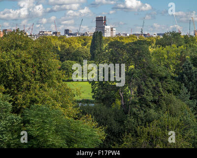 I giardini di Buckingham Palace visto da sopra Foto Stock