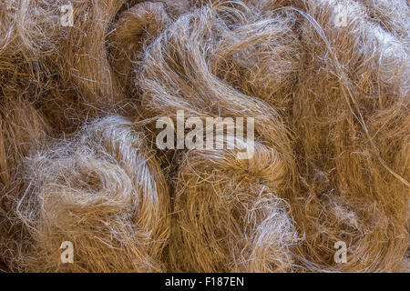 Sfondo di lino greggio filo o filato dettaglio. Foto Stock