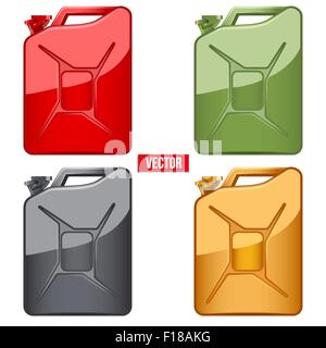 Set di combustibile bidone contenitore. Tanica di benzina. Illustrazione Vettoriale