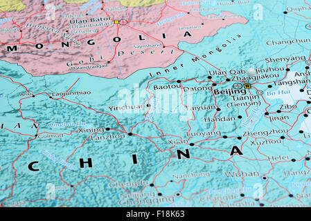 Pechino imperniata su una mappa di Asia Foto Stock