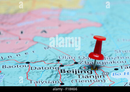 Pechino imperniata su una mappa di Asia Foto Stock