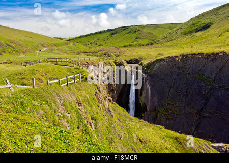 Lungo la costa sud occidentale il percorso passa il drammatico Spekes Mill bocca cascata, North Devon, Inghilterra, Regno Unito Foto Stock