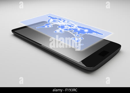 Bellissimo smartphone su sfondo bianco. Nero mobile smart phone, 3d rendering. Foto Stock