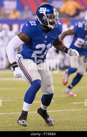 Agosto 29, 2015: New York Giants sicurezza Landon Collins (21) in azione durante la NFL preseason game tra il New York getti e New York Giants a MetLife Stadium di East Rutherford, New Jersey. I getti vinto 28-18. Christopher Szagola/CSM Foto Stock