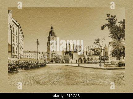 L'alto settanta metri municipio torre (Wieza Ratuszowa) si trova nel Krakows piazza principale del mercato, Piccola Polonia, Polonia, Europa Foto Stock