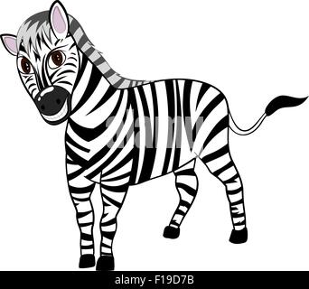 Divertente personaggio dei fumetti Zebra con largo sorriso su sfondo bianco. Disegnata in prospettiva elegante Design carino. Tropical Zoo e fauna. Illustrazione Vettoriale. Illustrazione Vettoriale