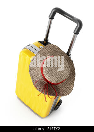 Hat in piedi sul giallo valigia isolato Foto Stock