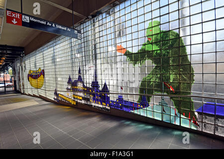 Grafica di Stillwell Avenue stazione della metropolitana di Coney Island Brooklyn, New York Foto Stock