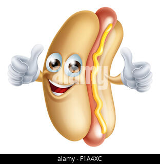 Un divertimento felice hotdog uomo dando pollice in alto Foto Stock