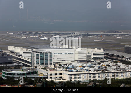 Hong Kong, Cina, vista dell'aeroporto Chek Lap Kok Foto Stock