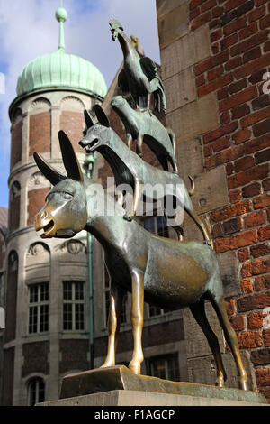 Bremen, Germania, la scultura della città di Brema musicisti Foto Stock