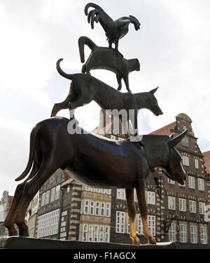 Bremen, Germania, la scultura della città di Brema musicisti Foto Stock