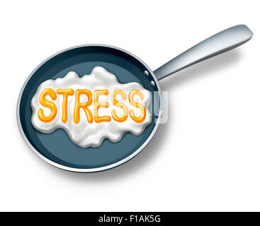 Il concetto di stress e ha sottolineato di simbolo o di lavoro icona burnout come un uovo fritto in una padella calda conformata come un testo come la salute mentale metafora per emotionalcrisis estreme dovute al debito o abusiva lifestyle. Foto Stock