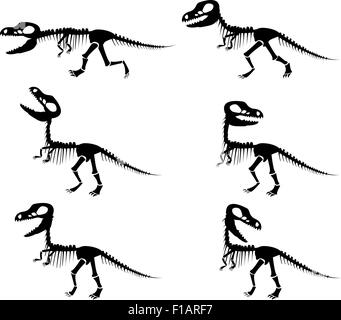 Vettore isolato sagome dello scheletro di un Tirannosauro Rex dinosauro in stile silhouette. Illustrazione Vettoriale