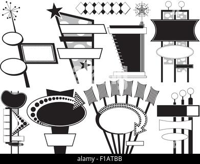 Nove in bianco e nero retrò Cartelli pubblicitari Illustrazione Vettoriale