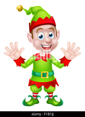 Cartoon Christmas Elf o Santa helper di Natale che ondeggia con entrambe le mani Foto Stock