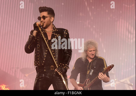 Berlino, Germania, concerto Queen + Adam Lambert alla O2 World Foto Stock