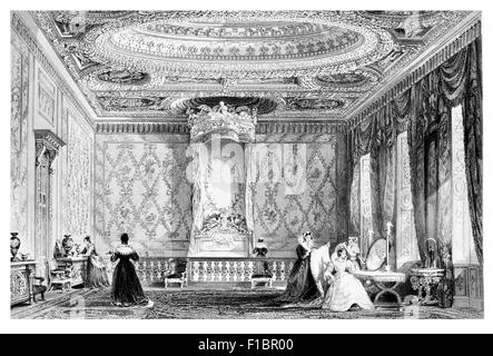 La Queens stato camera letto Fontainbleau Louis XVI xvi cameriera ragazze in attesa Foto Stock