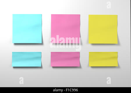 Tre isolati su bianco setcian stiker, blu, ping, colori di giallo Foto Stock