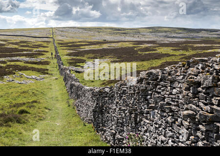 Un secco lungo muro di pietra che conduce fino a Moughton Foto Stock