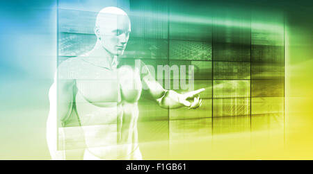 Imprenditore la navigazione di rete sul touchscreen futuristico Foto Stock