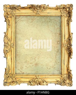 Golden stile barocco picture frame con tela isolati su sfondo bianco. Oggetto vintage Foto Stock