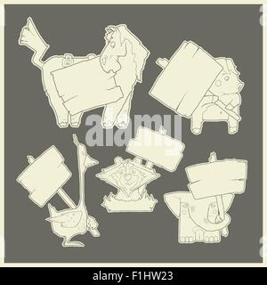 Disegnate a mano cartoon vettore collezione di animali con poster Illustrazione Vettoriale