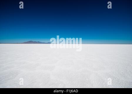 Saline in Utah. Saline paesaggio. Cielo blu scuro e bianco neve il sale del suolo. Boneville vicino a Salt Lake City, Utah, Regno St Foto Stock