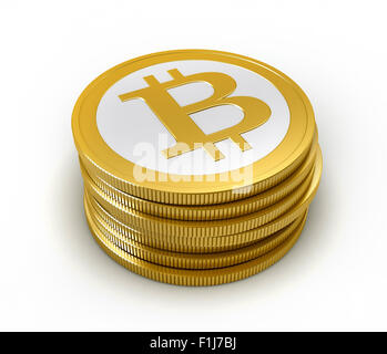 3D render di astratta bitcoin moneta su sfondo bianco Foto Stock