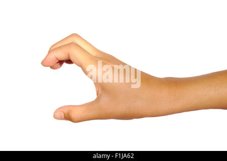 Mano femmina pronta a prendere o prendere qualcosa di isolato su sfondo bianco Foto Stock