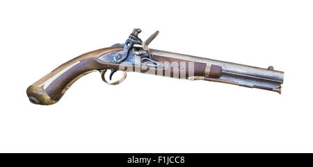 1807 harpers Ferry flintlock pistol su uno sfondo bianco. Foto Stock