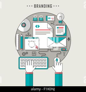 Concetto di branding illustrazione nella sottile stile linea Illustrazione Vettoriale