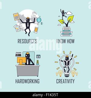 Concetto di successo: risorse-know how-hard working-creatività in stile linea Illustrazione Vettoriale