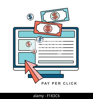 Pay per click pubblicità su internet in stile linea Illustrazione Vettoriale