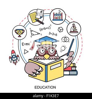 Il concetto di istruzione con un gufo in stile linea Illustrazione Vettoriale