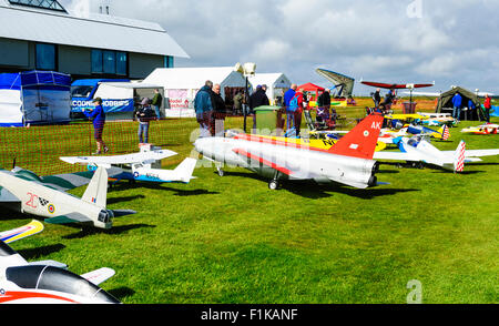 Gli appassionati del grande volo aereo modello a Strathaven Airfield durante il terzo modello scozzese Air Show Foto Stock