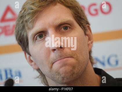 Berlino, Germania. 3 Sep, 2015. Germania player Dirk Nowitzki illustrato nel corso di una conferenza stampa tenutasi a Berlino, Germania, 3 settembre 2015. Credito: dpa picture alliance/Alamy Live News Foto Stock