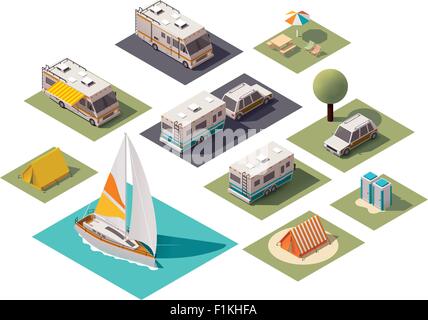 Vettore campeggio isometrica Icone Illustrazione Vettoriale