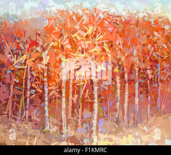 Abstract il dipinto a olio paesaggio, colorata foresta di autunno Foto Stock