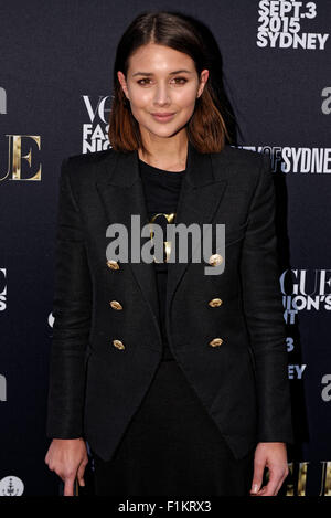 Sydney, Australia. 03Sep, 2015. Sara Donaldson arriva alla Vogue Fashion's Night Out a Sydney. Credito: MediaServicesAP/Alamy Live News Foto Stock