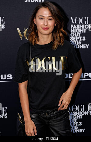 Sydney, Australia. 03Sep, 2015. Eleanor Pendleton arriva alla Vogue Fashion's Night Out a Sydney. Credito: MediaServicesAP/Alamy Live News Foto Stock