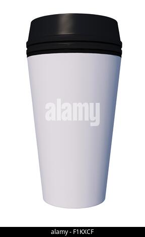 Plastica tazza di caffè nero con tazza isolata su bianco. Tazza di caffè 3D'illustrazione. Foto Stock