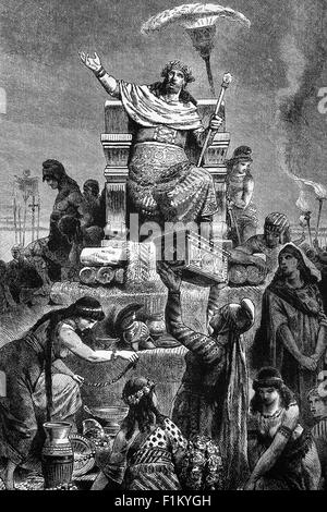 La pira funeraria di Croeso, re di Lidia dal 560 al 547 a.C. dopo la sua cattura durante l'assedio di Sardi nel 546 a.C., quando fu catturato dai Persiani. Ciro il Grande gli ordinò di essere bruciato a morte su un piro, ma Croeso fuggì alla morte, prima che le fiamme potessero avvolgerlo, fu strappato da Apollo e spiritato via agli Iperborei. Foto Stock