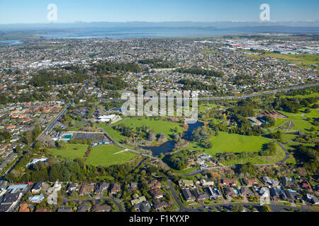 Auckland regionale giardini botanici, Manurewa, Auckland, Isola del nord, Nuova Zelanda - aerial Foto Stock