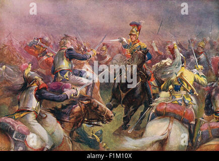 Carica della brigata pesante Waterloo 1815 Foto Stock