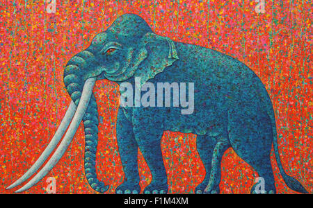Blue Elephant 2010. Acrilico originale pittura su tela.La tradizione della pittura tailandese Foto Stock