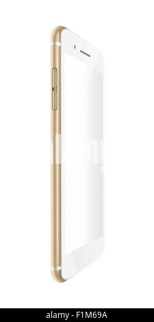 Elegante telefono dello smartphone realistico con schermo vuoto isolato su sfondo bianco. Altamente dettagliata illustrazione. Foto Stock