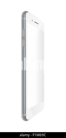 Elegante telefono dello smartphone realistico con schermo vuoto isolato su sfondo bianco. Altamente dettagliata illustrazione. Foto Stock